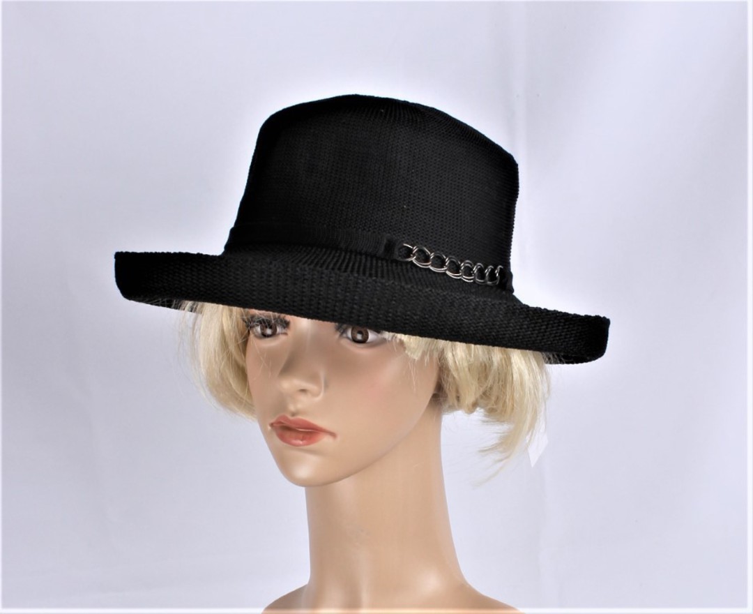 Head Start  very smart Bretton womens summer hat w upturn plus decorative chain trim BLACK  Style:HS/9086 image 0